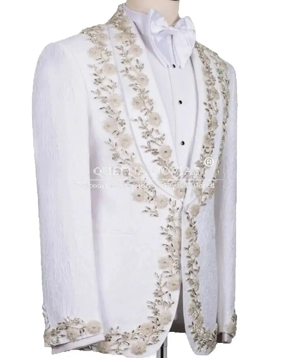 

Exquisite Crystals Beaded Suits Men Slim Fit Single Breasted Prom Blazers Customized 2 Pieces Wedding Tuxedos terno masculino