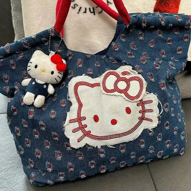 

2024 Sanrio Kawaii Anime Hello Kitty Y2K Retro Denim Patch Handbag Cute Spring Summer New High-Capacity Handbag Toys for Kids