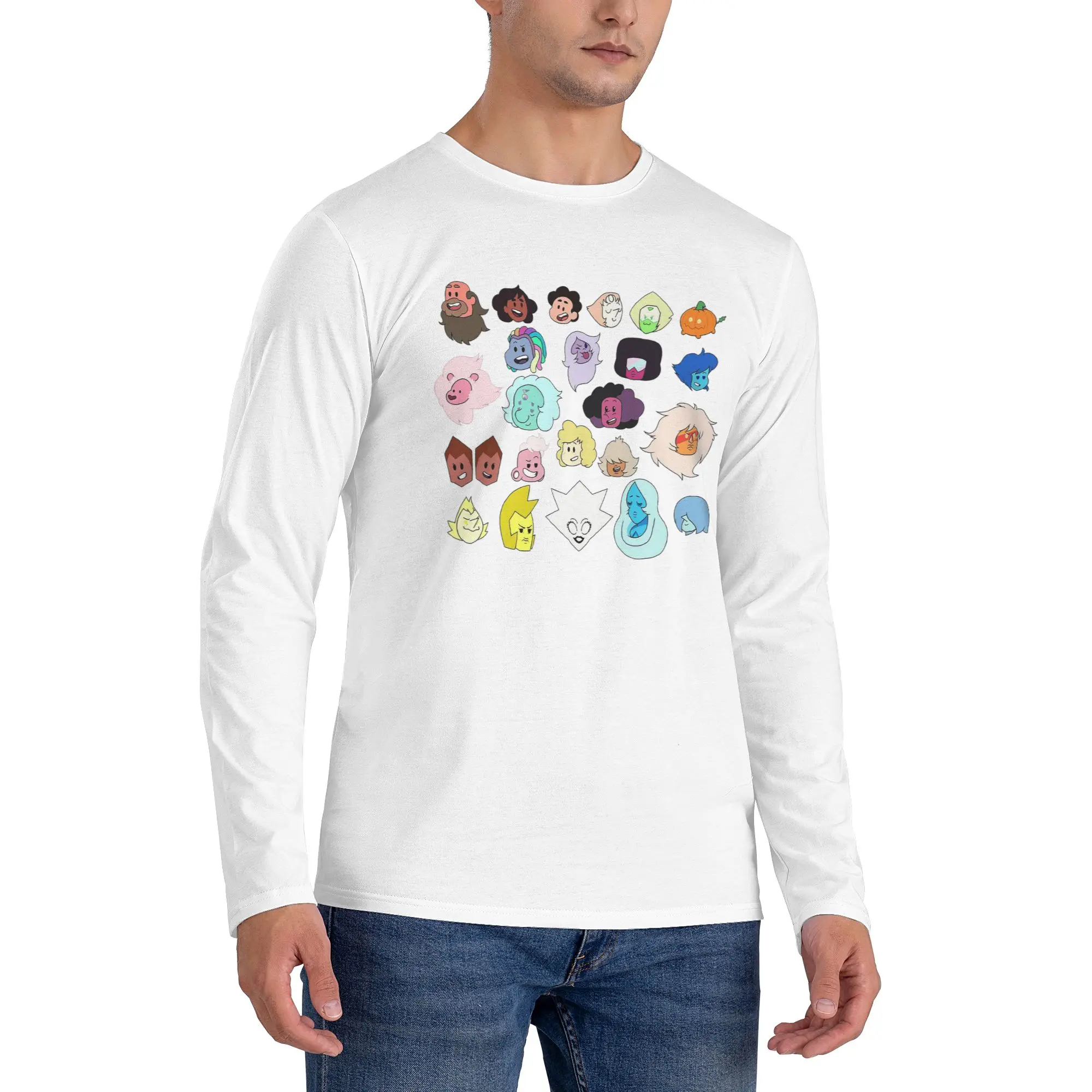 

Steven Universe Heads Men's Long Sleeved T-shirt Casual Round Neck T shirts Spring and Autumn Men tops