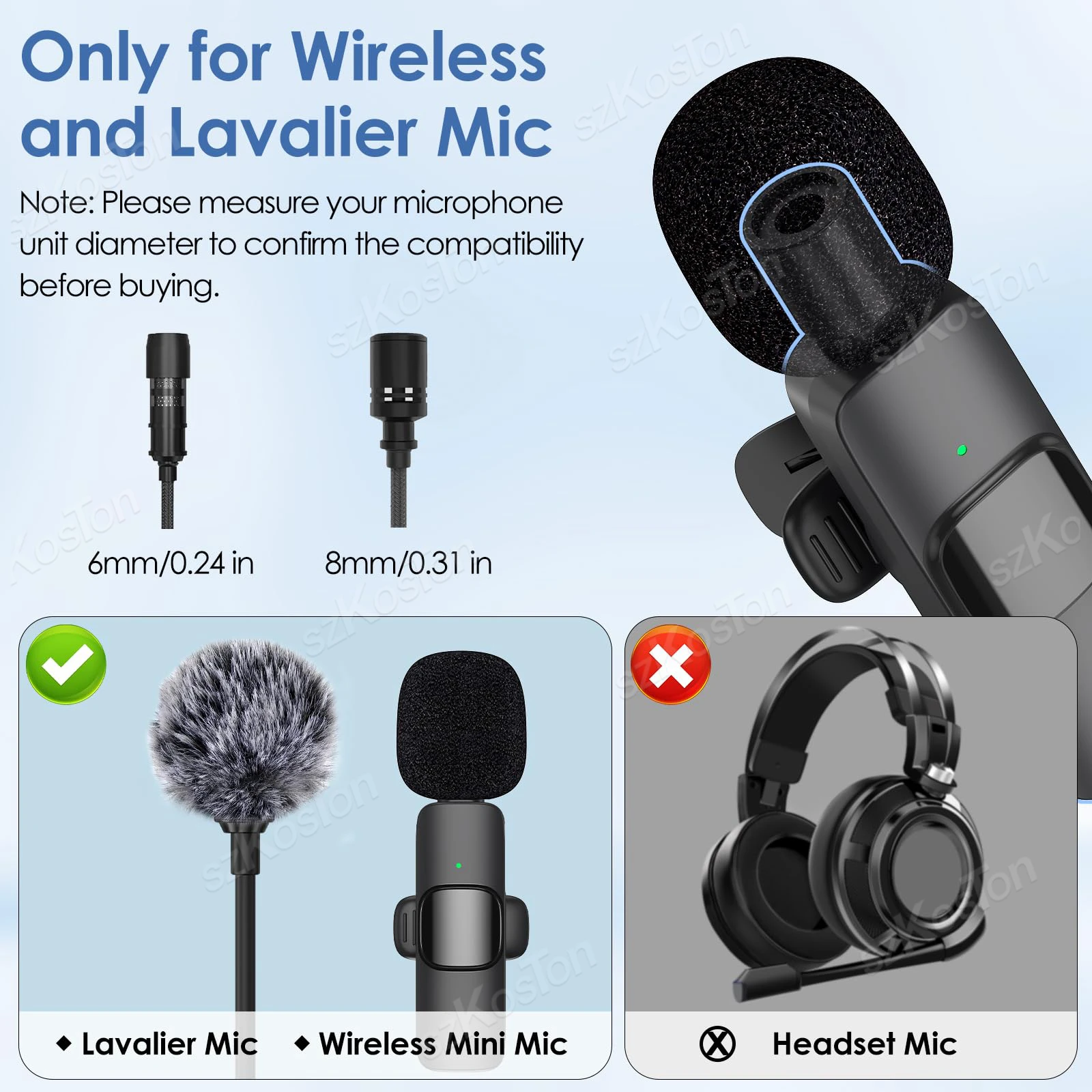 مجموعة غطاء إسفنجي للزجاج الأمامي والزجاج الأمامي اللاسلكي الصغير لغطاء ميكروفون رغوي لميكروفون Lavalier مع مشابك ملحقات ميكروفون طية صدر السترة