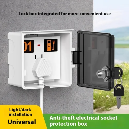 Imagen 2 del producto Caja impermeable para enchufe exterior 86, caja de bloqueo de enchufe de carga para vehículo eléctrico al aire libre, cubierta impermeable eléctrica antirrobo