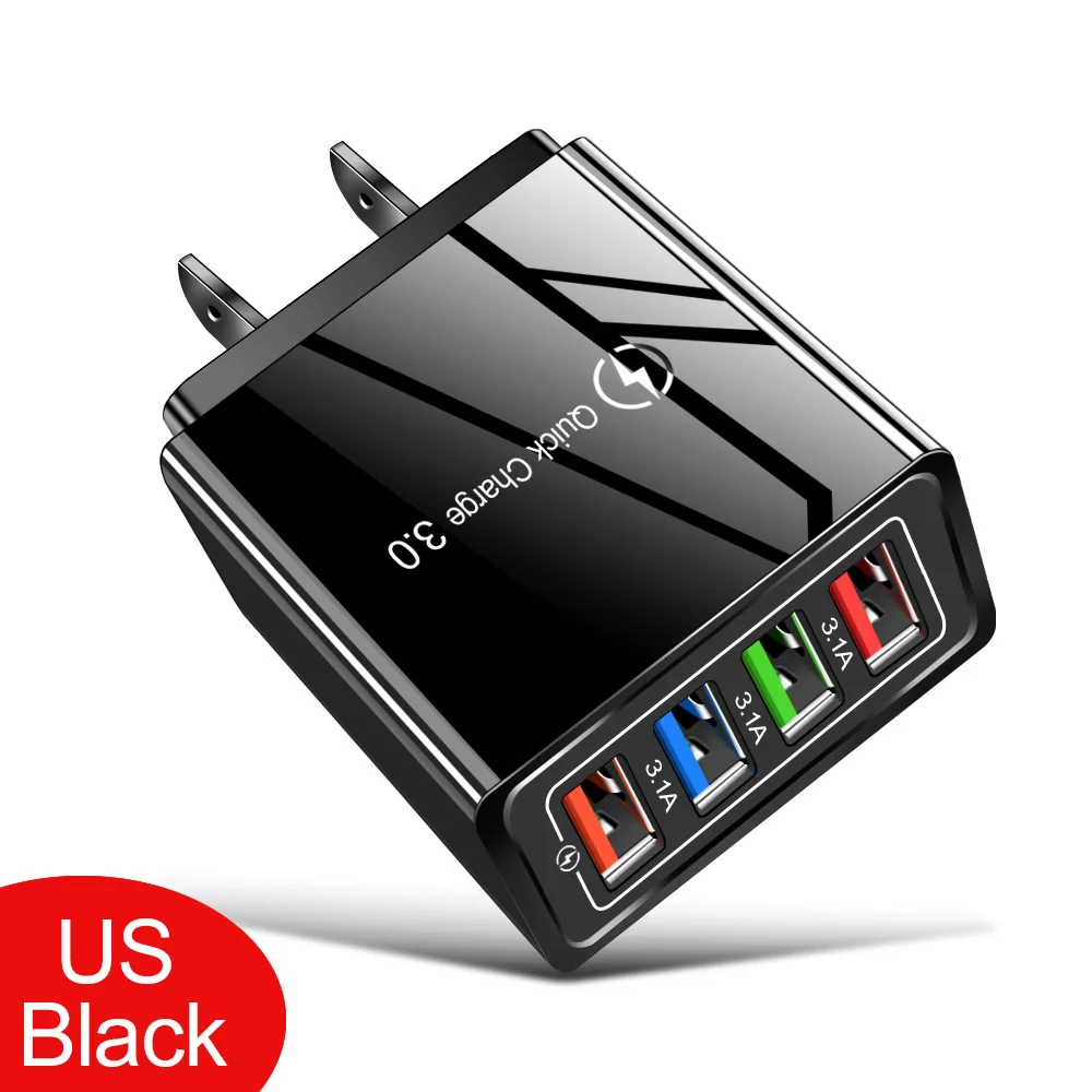 3,1 A USB-Ladegerät 4 Ports Quick Charge 3.0 Handy-Ladegerät-Adapter für EU/US iPhone Samsung Xiaomi Wand-Mobil-Ladegerät