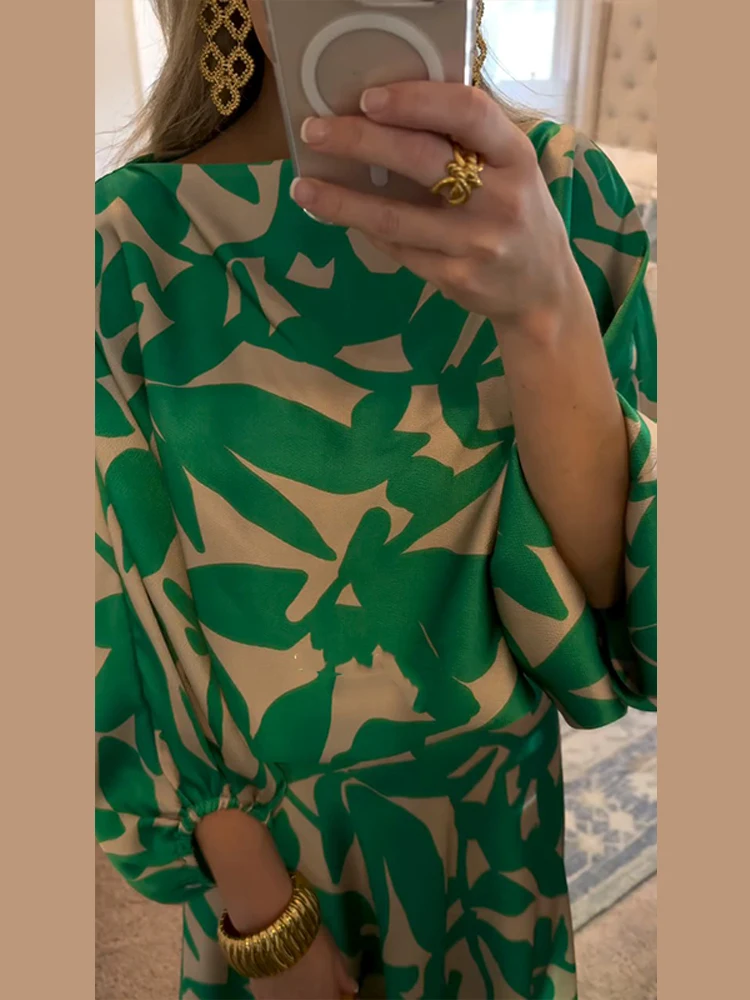 Gedruckt Frauen Rock Anzug Zwei Stück Set Runde Kragen Puff Sleeve Shirt Hohe Taille Röcke Weibliche Sommer Dame Urlaub Outfit