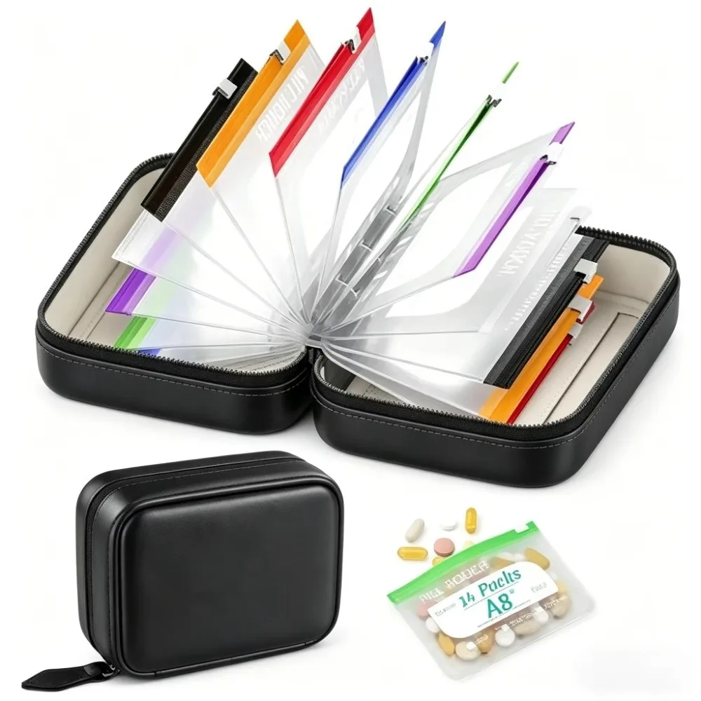7/14PCS BPA-Free Weekly Pill Organizer Waterproof Zipper Design Medicine Pouch Set Color Coded Reusable Pill Pouch Set