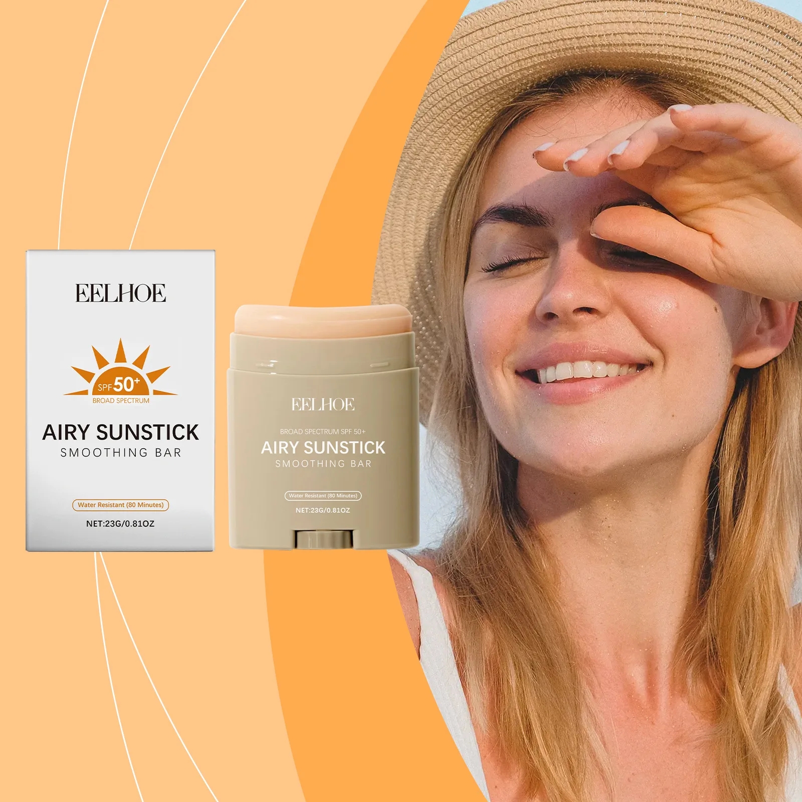 

​ EELHOE Солнцезащитный крем SPF50 Водонепроницаемый контроль жирности Второй кожи УФ-защита Гладкий освежающий солнцезащитный крем-карандаш