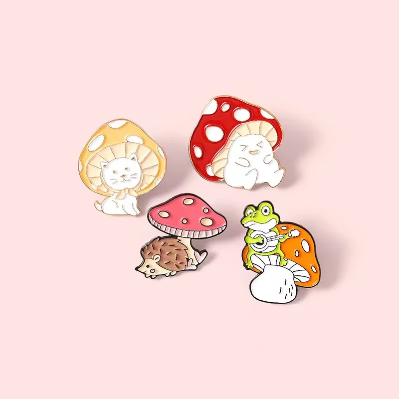 Pin Club | Cute Mushroom Animal Brooches Cat Hedgehog Frog Enamel Custom Alloy Badges Clothing backpack versatile Ornament Gift