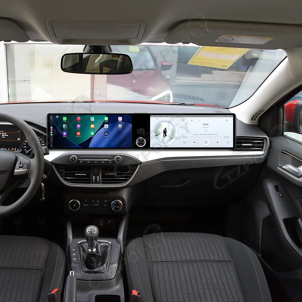 

12,3-дюймовый автомобильный радиоприемник с двойным экраном Android для Ford Focus 2019-2022 CarPlay Мультимедийный видеоплеер Автомобильный GPS-навигатор Стерео WIFI