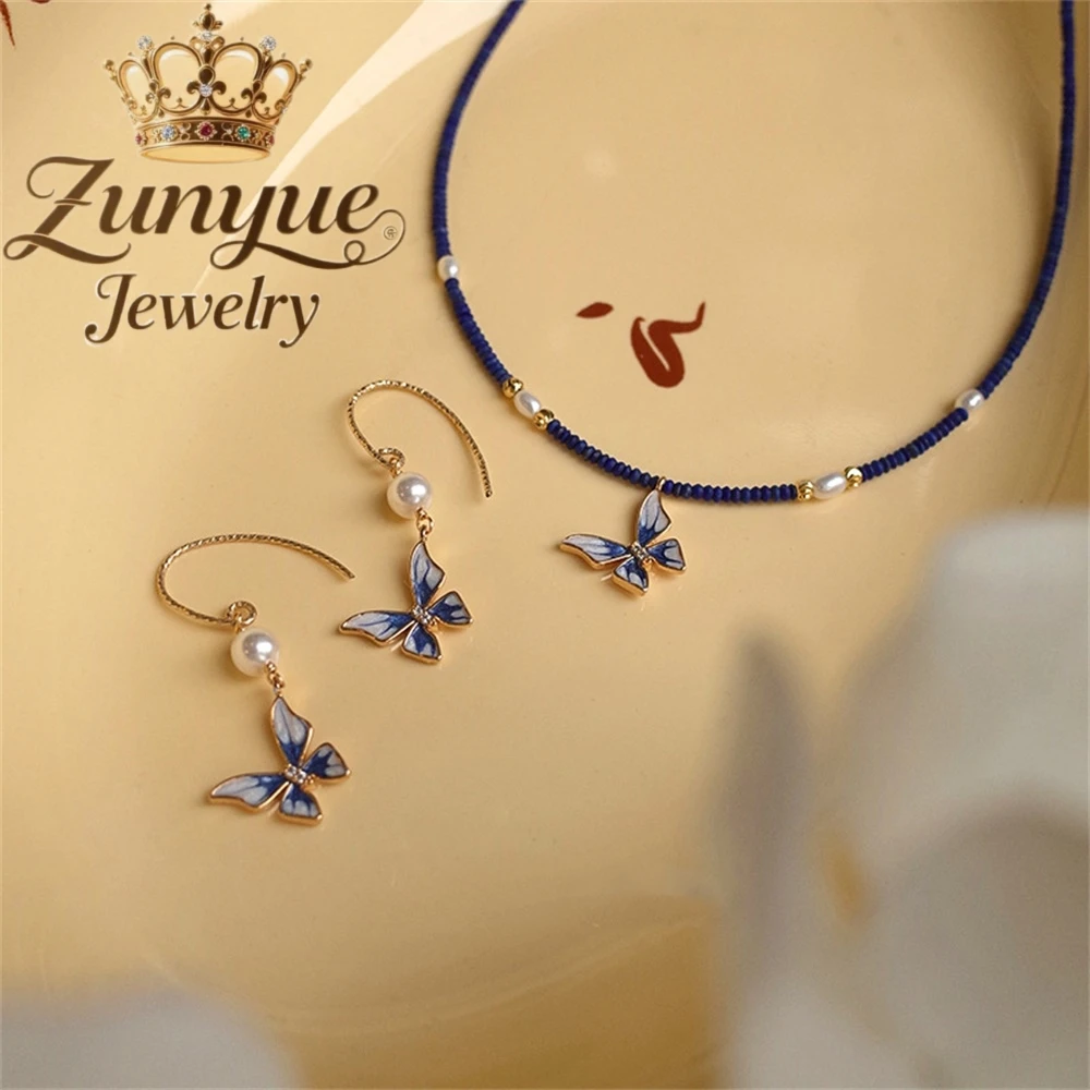 Butterfly Natural Lapis Lazuli Pearl Necklace Accessory For Women, High-End Collarbone Necklace Accessory Best Selling Exquisite