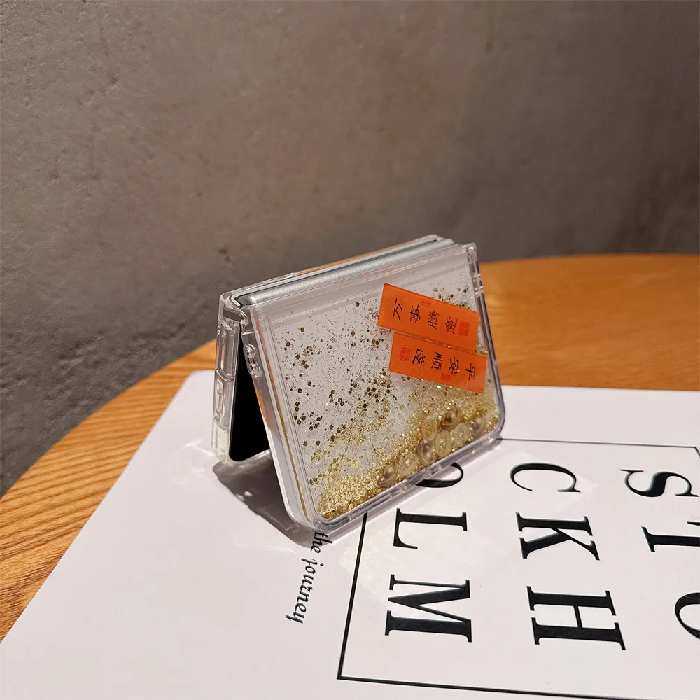 عناصر النمط الصيني الذهب الرمال المتحركة حافظة لهواوي بورا X للطي سيليكون الغطاء الخلفي لينة الديناميكية السائل الهاتف قذيفة فوندا #4