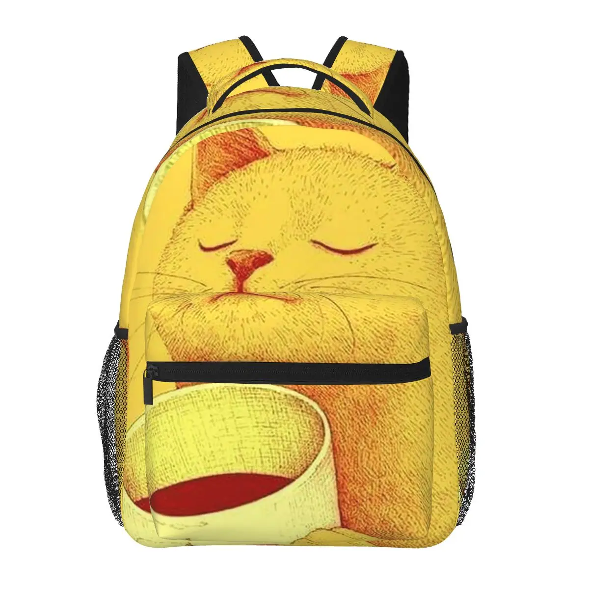 

A Yellow Kitten Drinking Coffee Student Backpack School Bag Hiking Travel Daypack for Boys Girls Fashion Bookbag Shoulder Bags