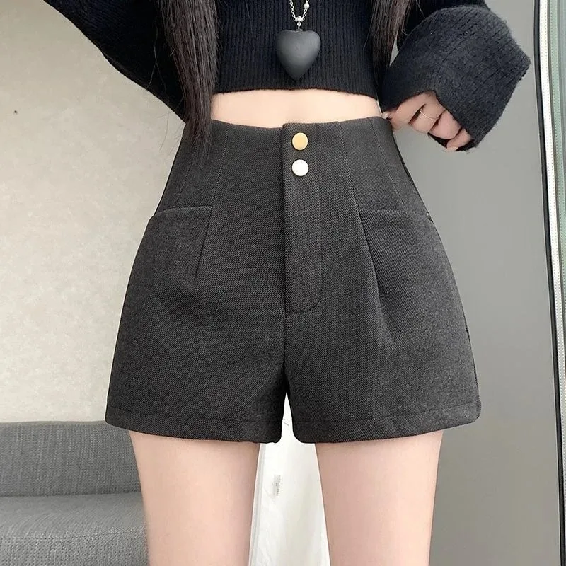 

Шерстяные шорты Mujer, однотонные, с высокой талией, осенне-зимние винтажные женские брюки, корейские модные простые брюки Cortos