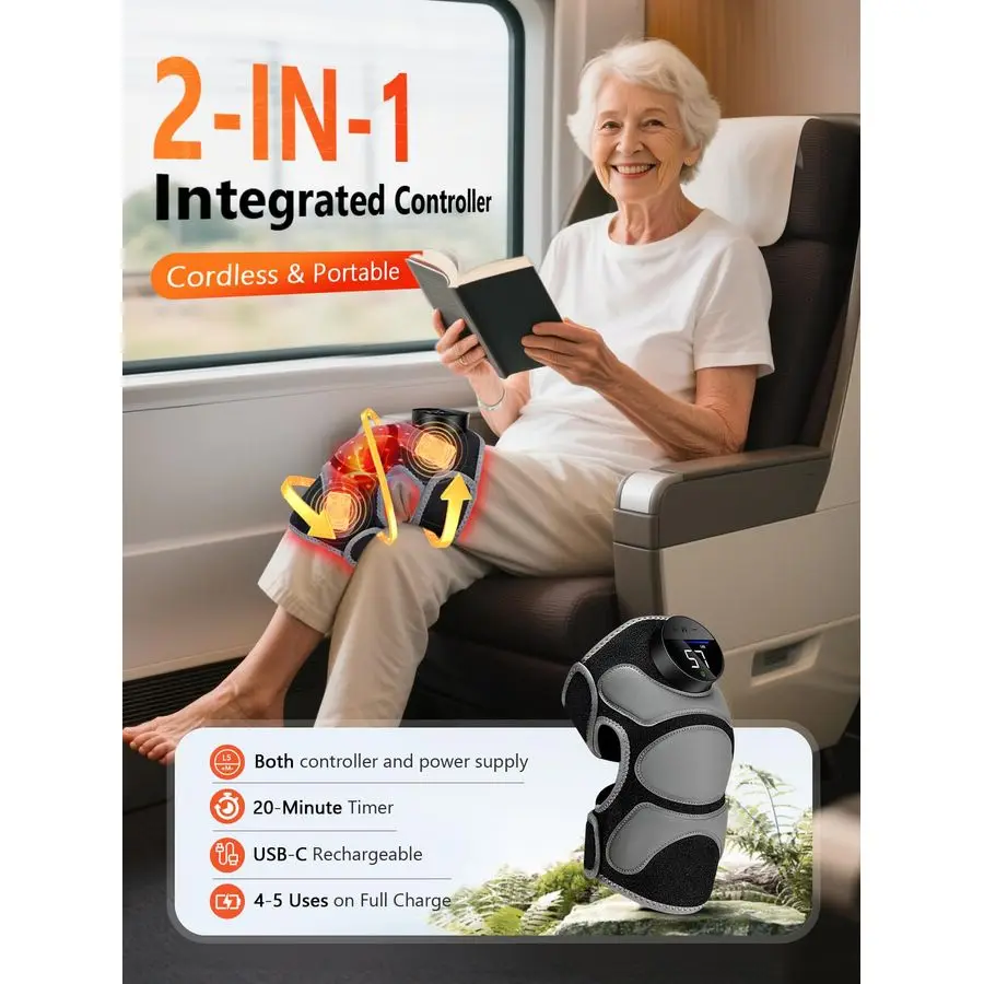 Genouillère pour 4 zones de massage, thérapie par la lumière rouge pour le genou, contrôleur rechargeable sans cordon, arrêt automatique de 20 minutes, ampli 660 nm 850 nm