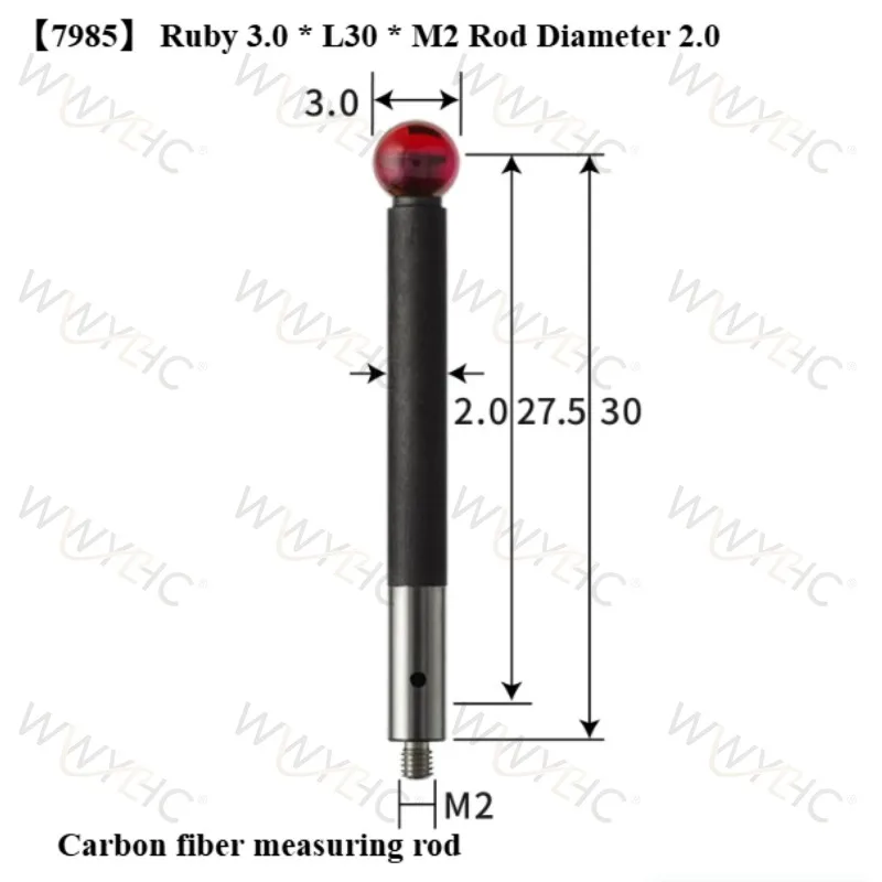 M2 Three Coordinate Measuring Machine Replacement Stylus for 2.0mm Shank Ruby Tip Probe
