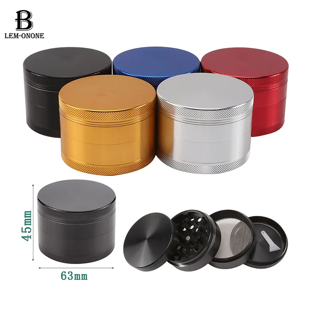 63mm Al Alloy Herb Grinder 4-parts Durable Metal Spice Mills Tobacco Crusher Kitchen Tools Smoking Accessories for Smoker Gifts