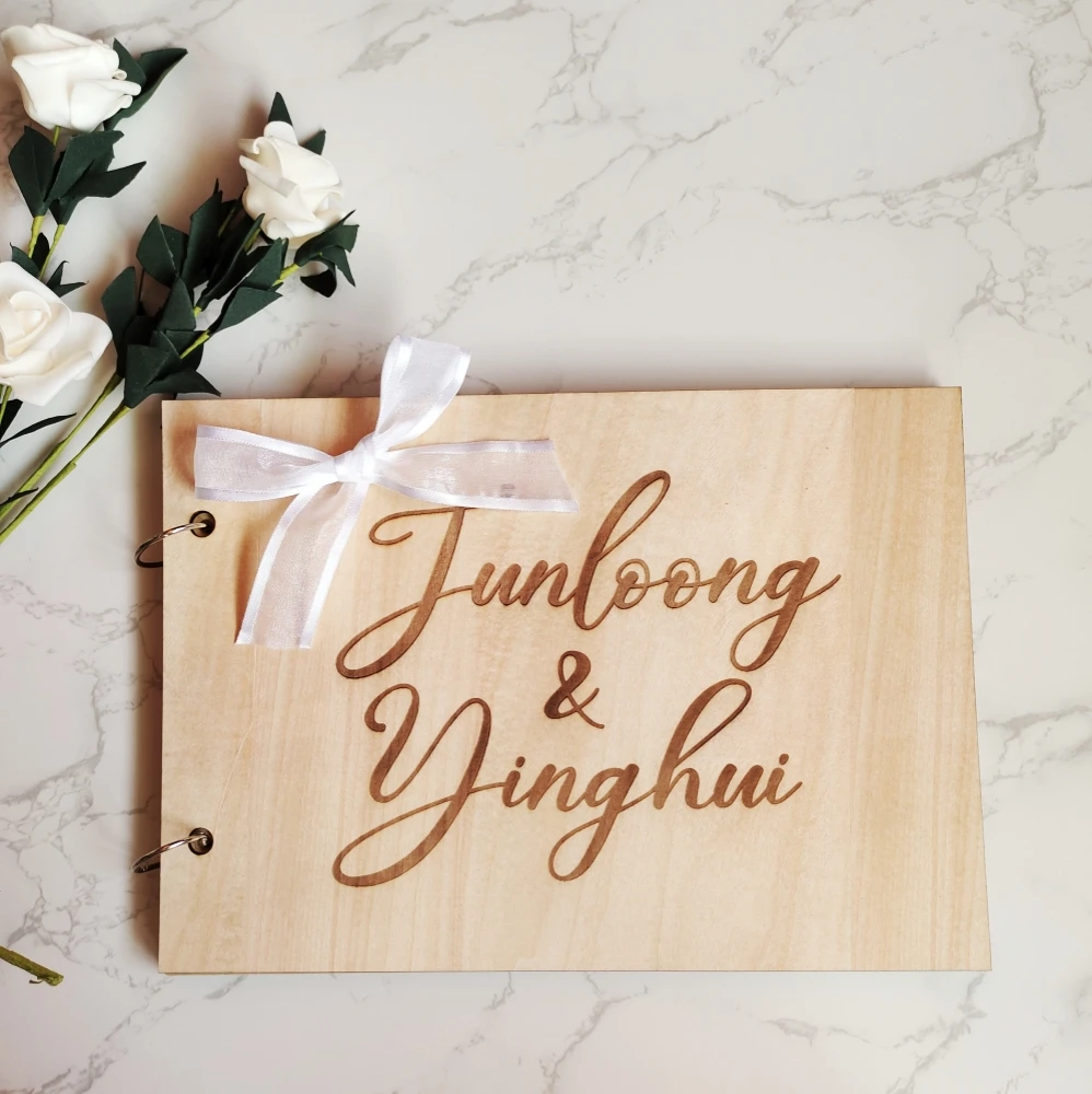 

Customized Bride and Groom Name Wedding Guest Book，Butterfly Wooden Carved Name Commemorative Album, Photo Album，Wedding gift