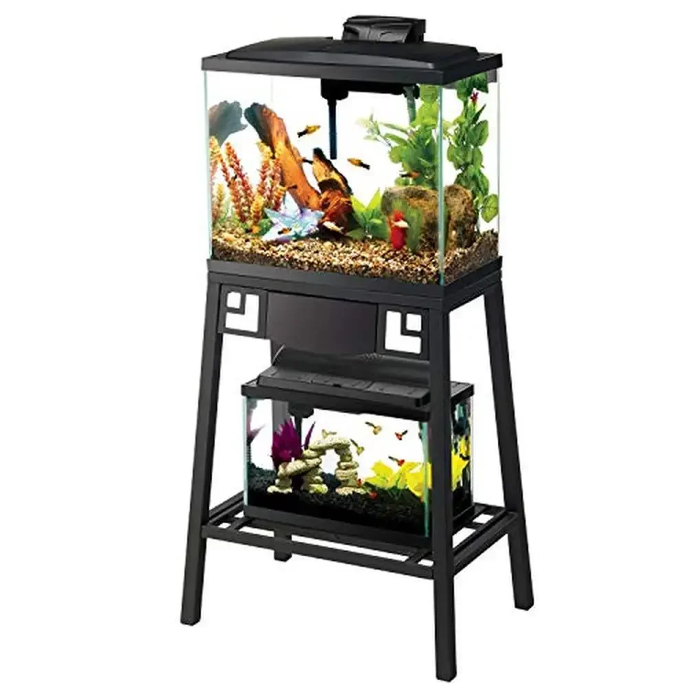 

10 Gallon Metal Aquarium Stand Fish Tank Durable Steel Construction Rust-Resistant Powder Coated Finish Wood Panels Reversible