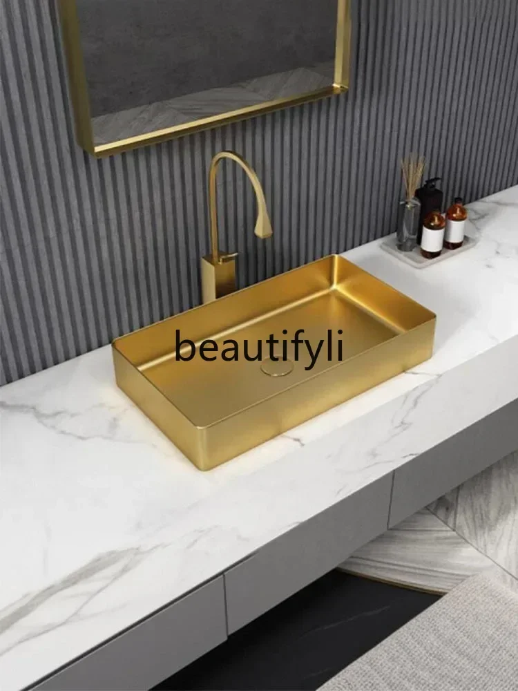 

smt03A ss New Golden stainless steel countertop basin Household balcony Art basin Bathroom wash basin Single s03