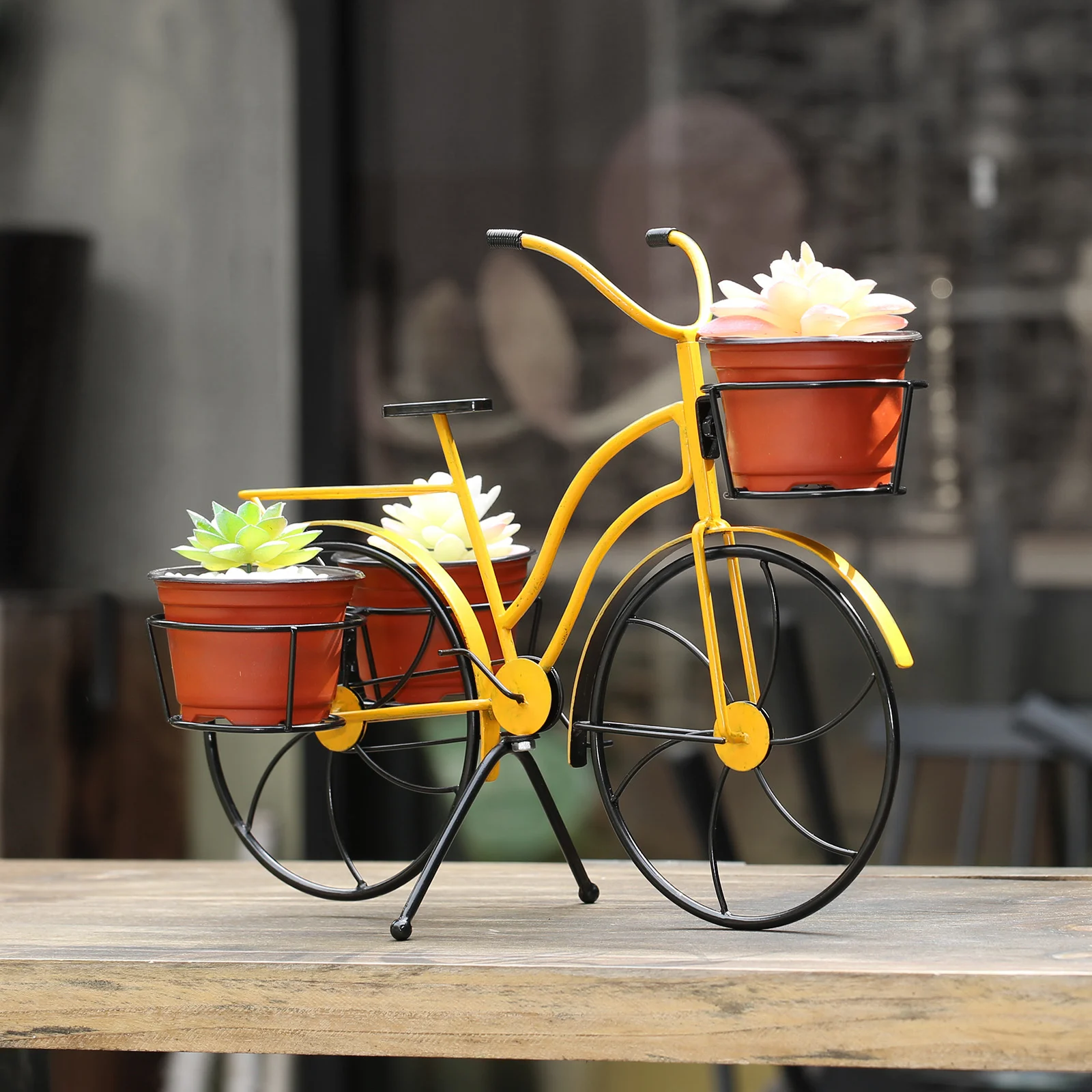 1 Pce Bicycle planting flower stand, Three-pot iron flower stand, Handicrafts, Retro color original design, Indoor or outdoor or