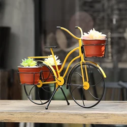 1 Pce Bicycle planting flower stand, Three-pot iron flower stand, Handicrafts, Retro color original design, Indoor or outdoor or