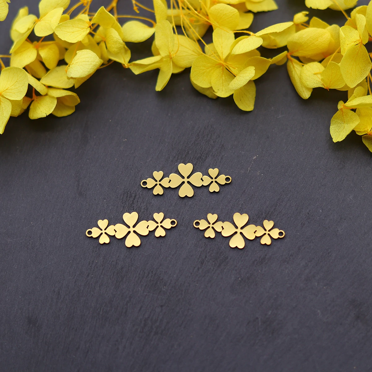 3pcs Stainless Steel Love Heart Leaf Flower Charms Connectors For DIY Bracelet Necklace Pendants Jewelry Making Accessories