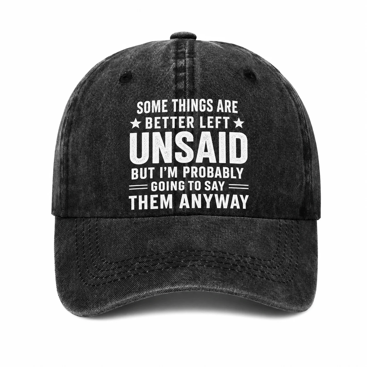 Vintage Washed Black Baseball Cap with Humorous Text, Casual Sunshade Cap 17379