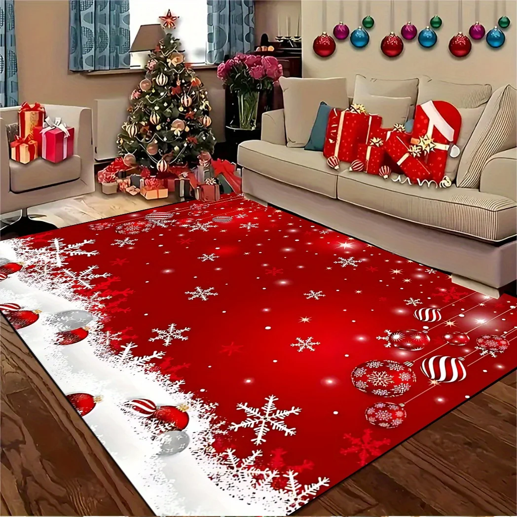 

VIKAMA Christmas Celebration Carpet Red Background Snowflakes Living Room Entrance Hall Holiday Decoration Floor Mat