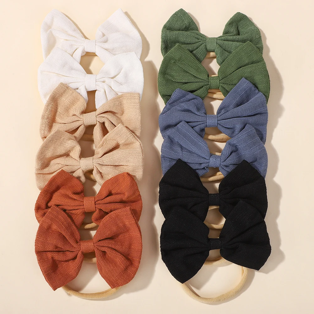 10 قطعة لون عشوائي 4.4 بوصة القطن بلون الانحناء عقال للأطفال الفتيات النايلون مطاطا رباط شعر الطفل Bowknot أغطية الرأس #3