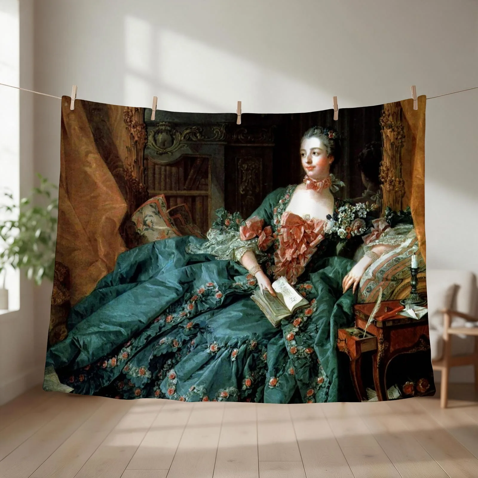 Madame de Pompadour, by Boucher, Francois Throw Blanket couch cozy soft plush fuzzy picnic outdoor blanket