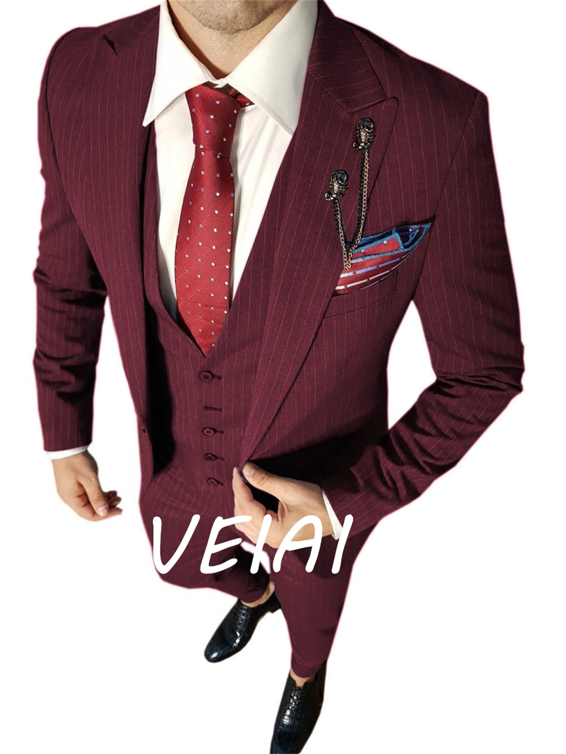 

CustomizedMen's Business Suit Gentleman 3-piece Set Pinstripe Office Meeting Customization Small Large Increase