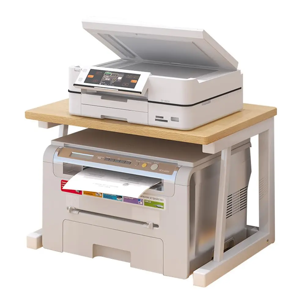 Soporte de impresora de escritorio de madera de 2 niveles, mesa de impresora pequeña resistente debajo del escritorio, soporte para fotocopiadora de impresora de oficina en casa, estante para impresora