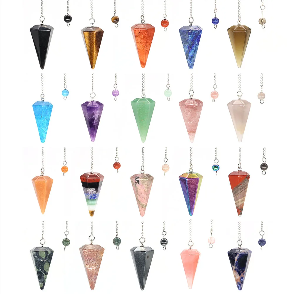 Natural Crystal Pendulums for Divination Dowsing Amethyst Pink Quartz Pendulum Reiki Healing Gem Stone Pendant Pendulos