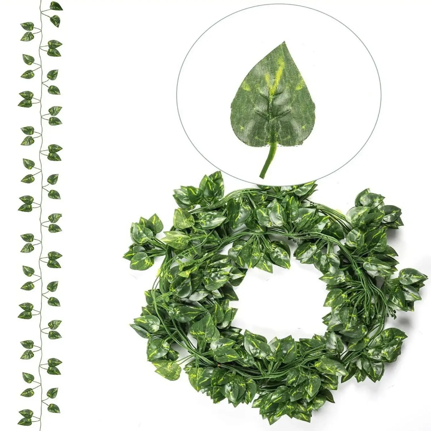 2 Meters  Artificial Green Leaf Vine Home christmas  Wedding Bridal garden wall Hanging green plants party Decoration LED light image 6