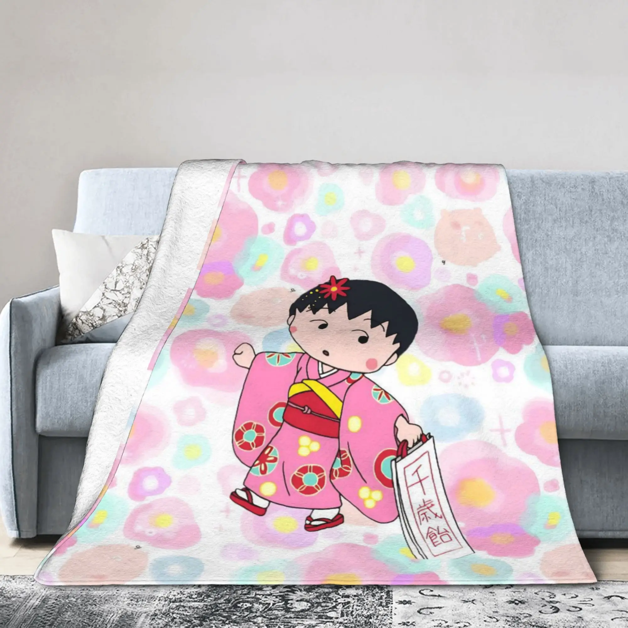 Marukos Kimono Japanese Floral Traditional Blankets Fleece  Lightweight Thin Throw Blanket for Bedding Couch Bedspread