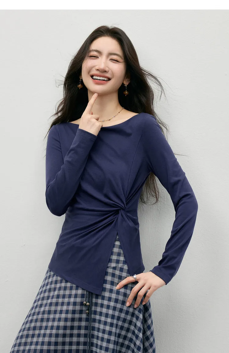SENTUBILA Lyocell-T-Shirts für Damen, Frühling 2026, schulterfreier Ausschnitt, verdrehter, unregelmäßiger Saum, schlichte Strickoberteile W61TL5033 – Detail 25