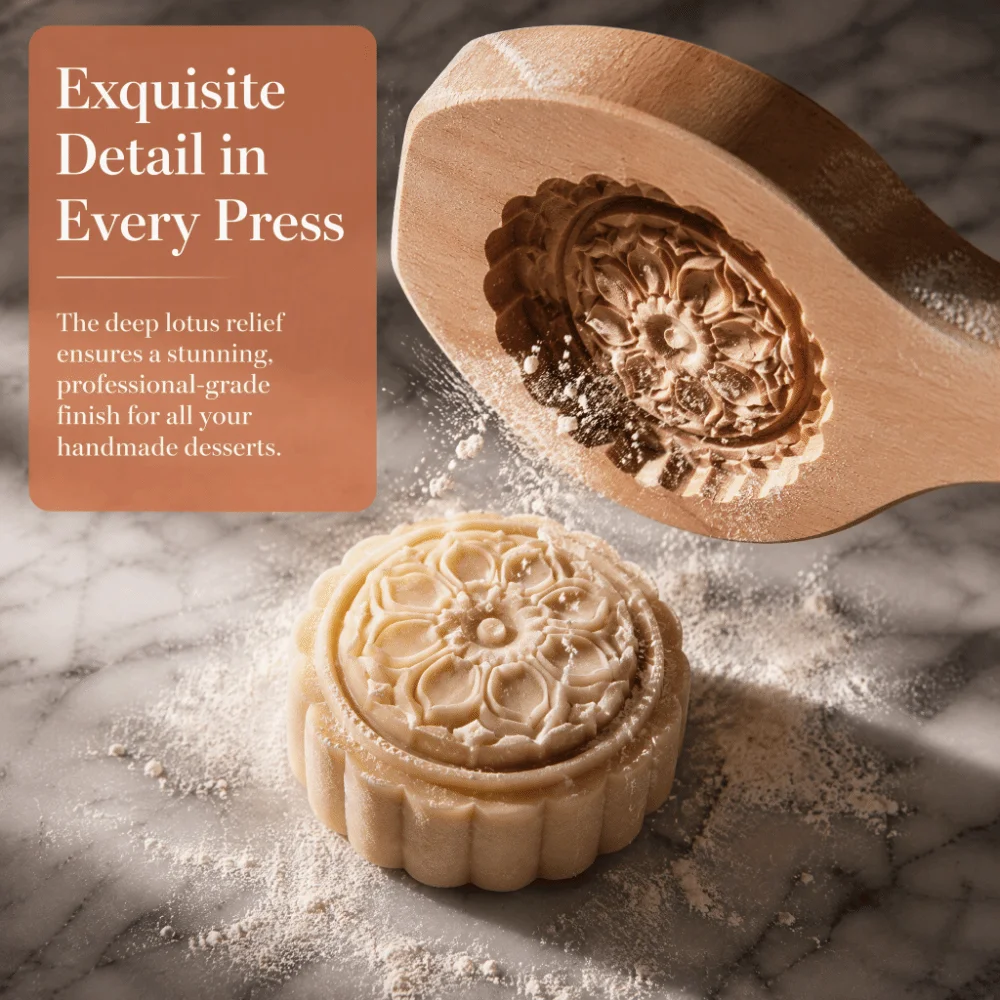 Durable Natural Wood Moon Cake Mold Lotus Large Size Pastry Baking Mold 3D Relief Flower Pattern Mold Cookie Pastry Making