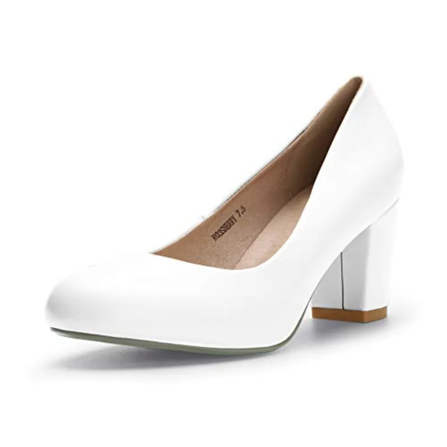 

Women's Sherry Dress Low Block Chunky Heels Pumps Closed Round Toe Shoes for Wedding Office Evening