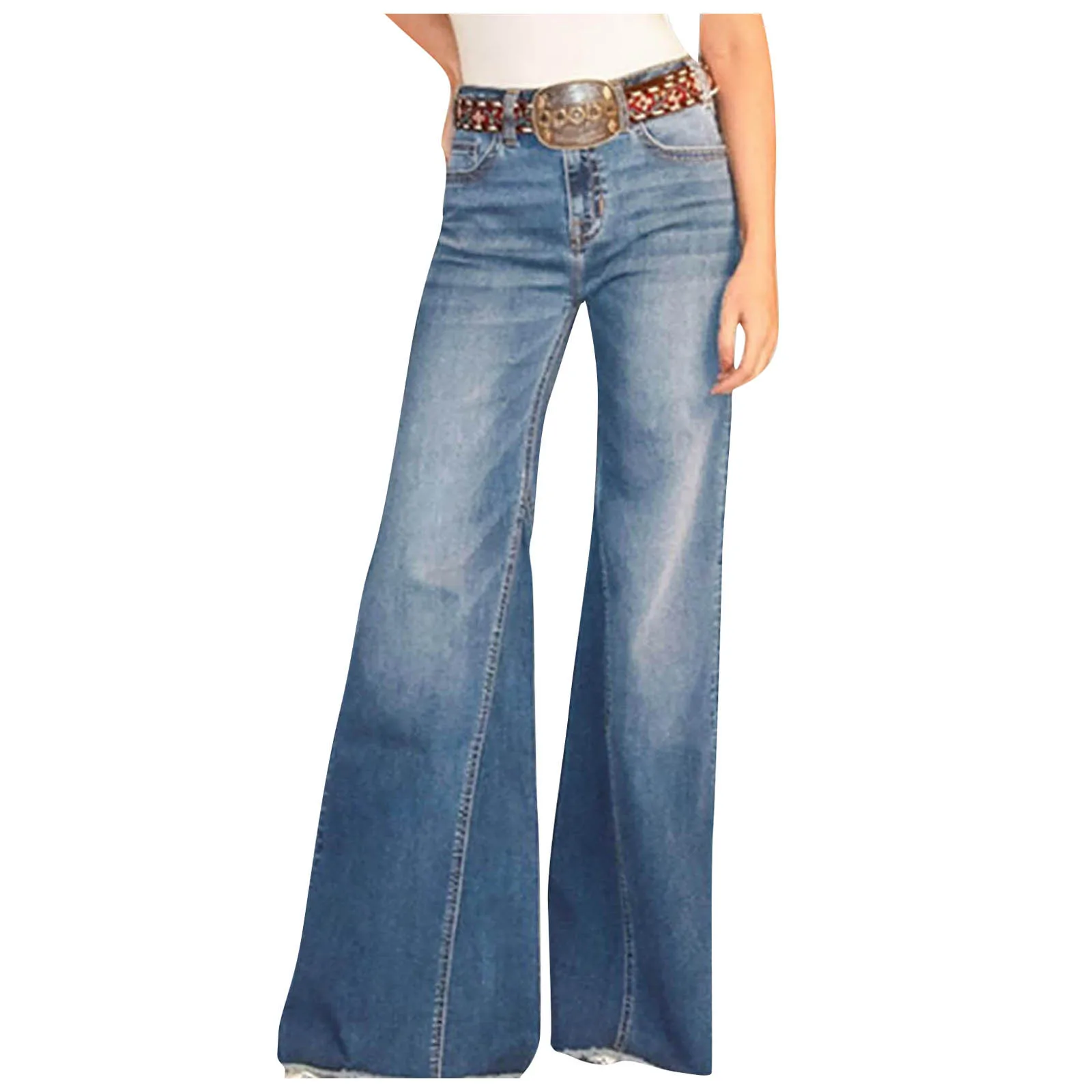 

Fashion Ladies Pants Wash Denim Wide Leg High Waist Elegant Trousers Baggy Slacks Plus Size Straight-Leg Pants Cropped Jeans