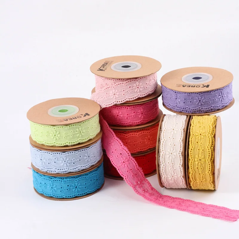 25mm Cotton Embroidery Lace Ribbon Trim HairBow Accessories Children Clothing Pet Collar Chocker Pack Webbing 10/150/160 Yards