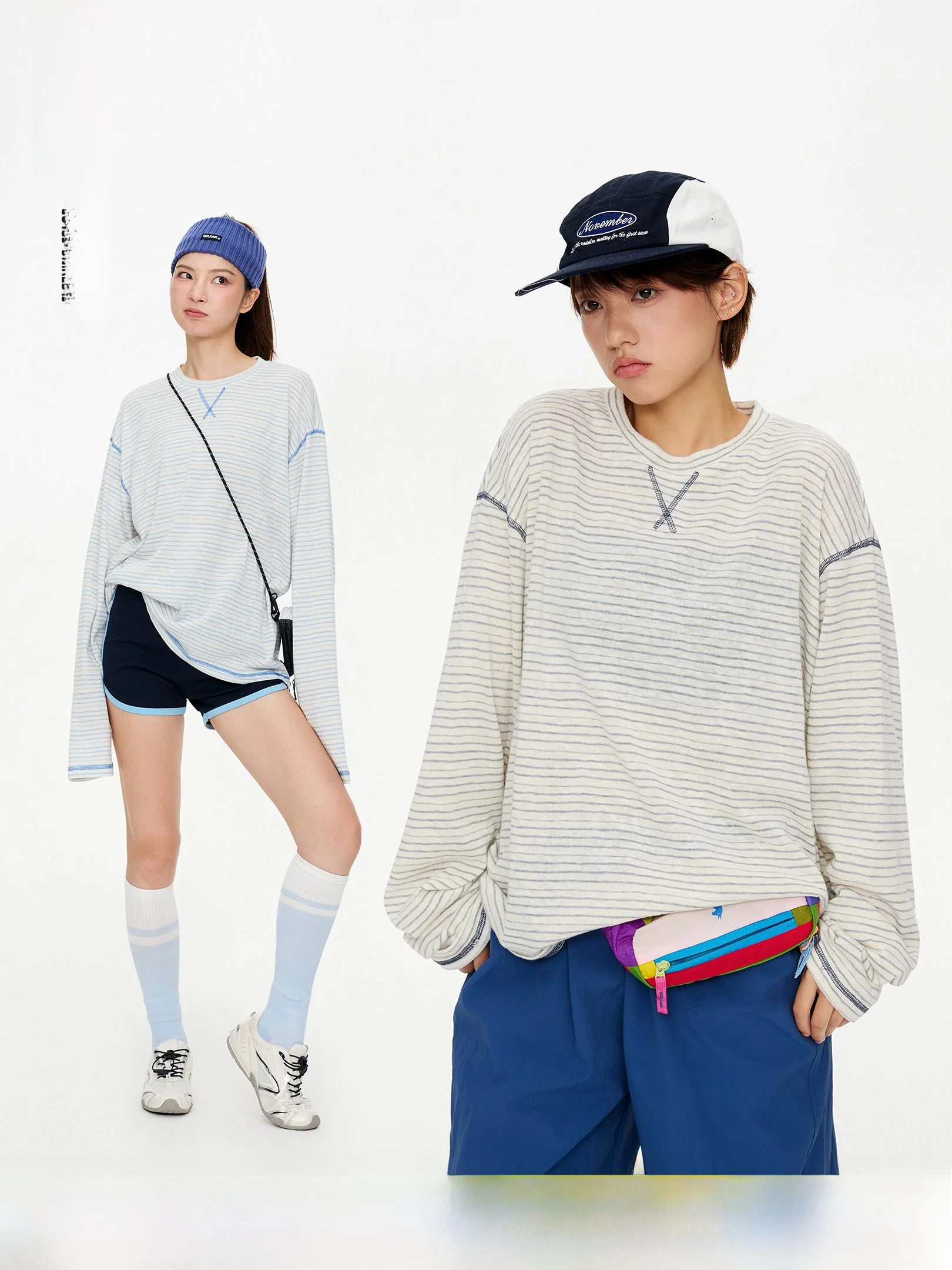 

Loose Long Sve T-irt OXOW Striped Outdoor Sports Base Layer irt for Couples Casual Lazy Sle Spring Autumn Top