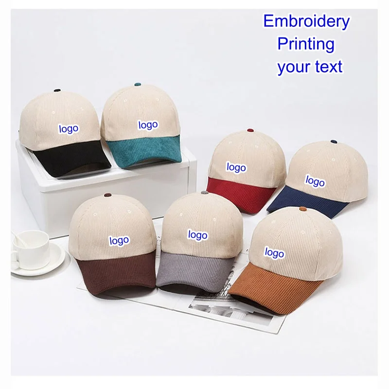 

Custom Print Embroidery Corduroy matching color baseball cap for Men Women Autumn Winter Snapback Outdoor Sun Hat Adjustable