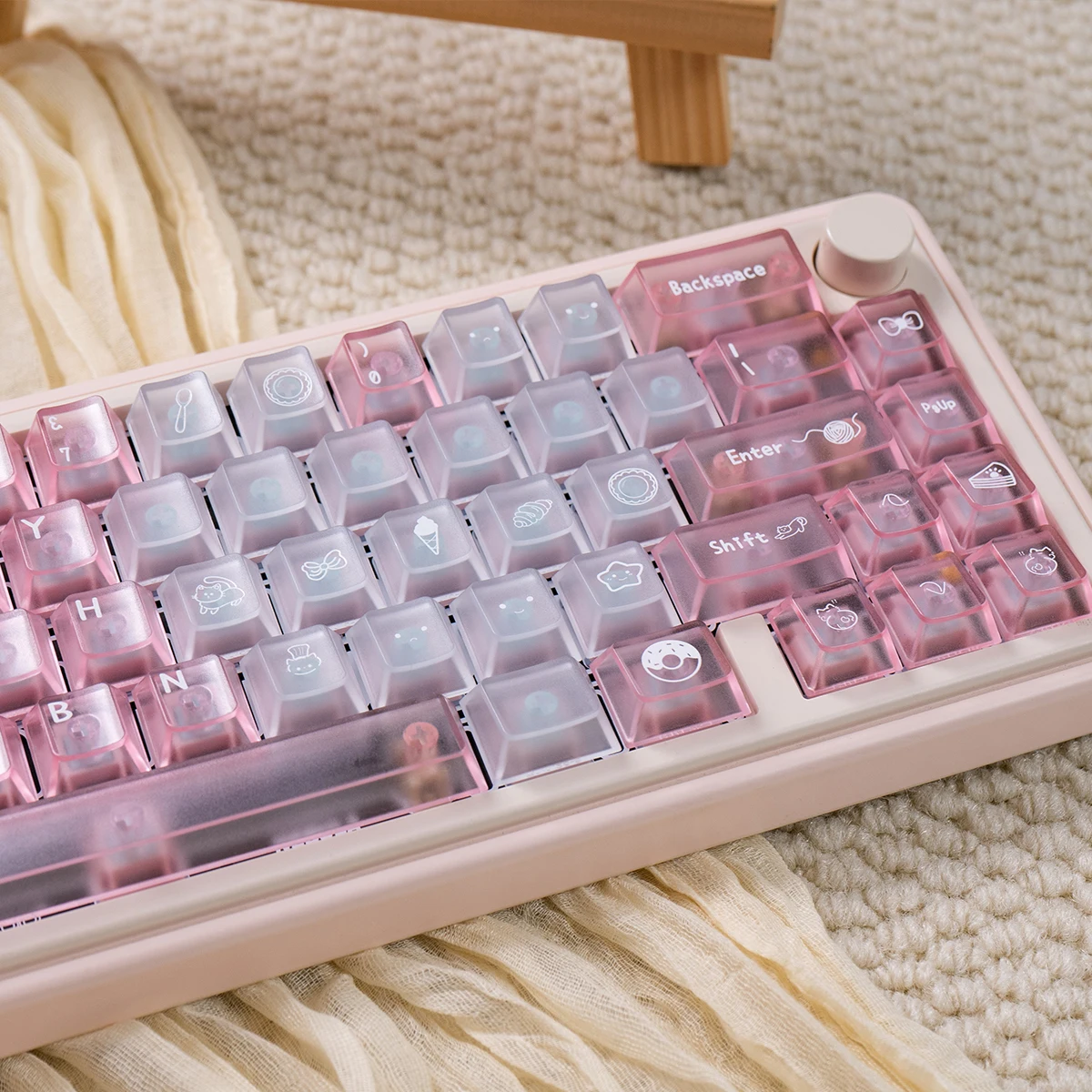 

136 keys White Pink Fog Keycaps Cherry Profile Transparent PC Keycaps Cute Cat Custom key caps For Cherry MX Mechanical Keyboard