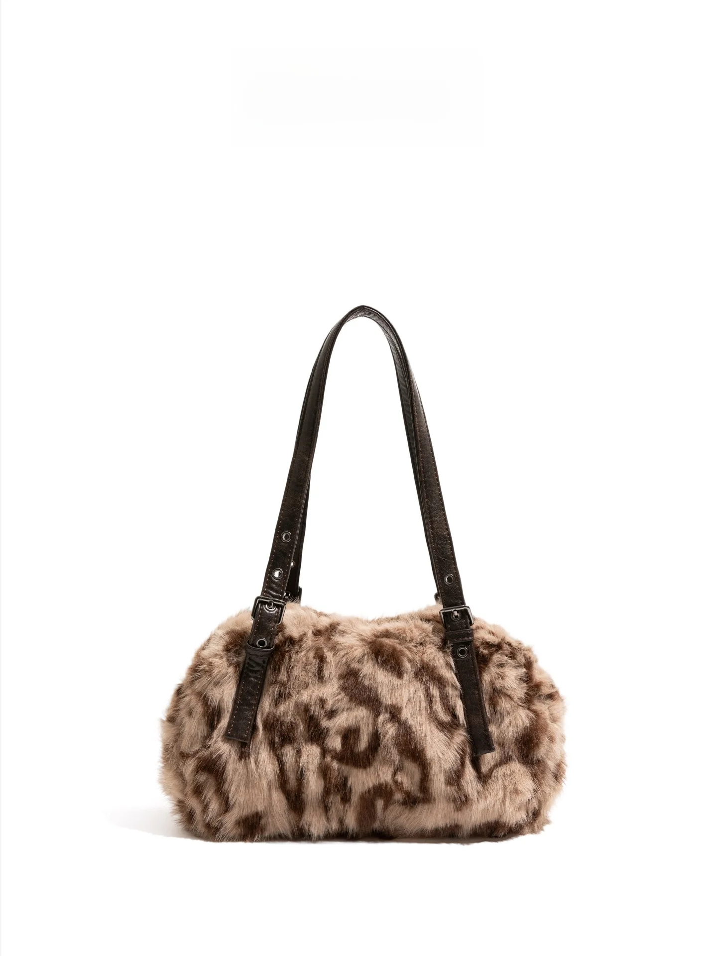 

Ретро-сумка через плечо с леопардовым принтом, пушистая, женская, повседневная, простая, двухслойная, из хлопка и искусственной кожи, сумка-подушка