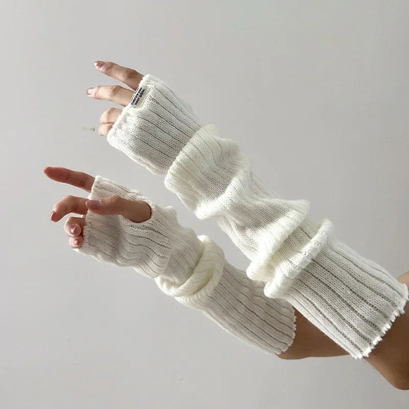 2024 New Spring Y2K Sweet Knitted Arm Warmers Long Sleeve Fingerless Gloves Harajuku Girls Punk Gothic Accessories Mittens