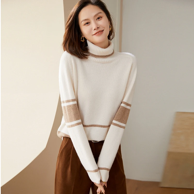 2023 Hot Sale Autumn Winter 100% Pure Cashmere Sweater Turtleneck Women\'s High Quality Warm Female Loose Thicken Knitted Jumper