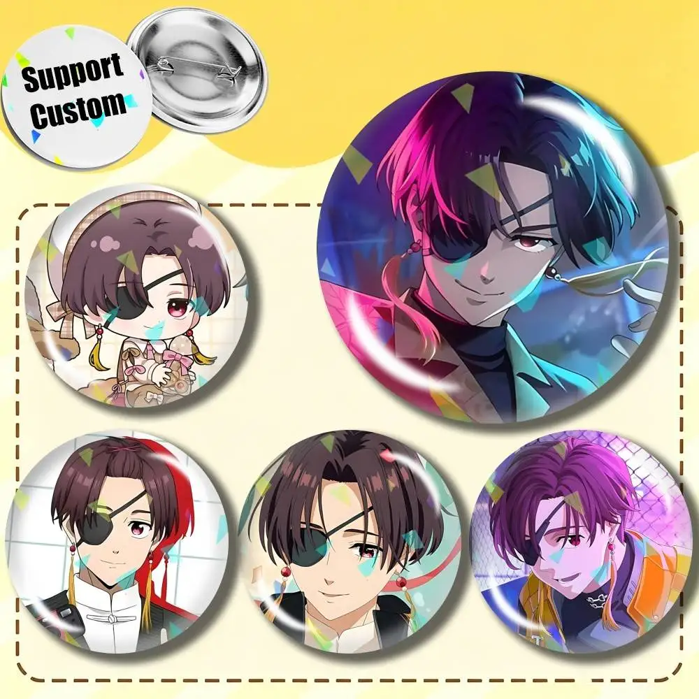 One-Eyed Prince Hayato Suou  Customizable Round Brooch Pins, Personalized Badges With Broken Glass Design Fashion Accessory