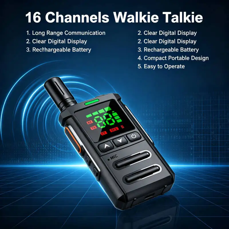 Mini Walkie Talkie 2 Pack with LCD Display and Flashlight Long Range Rechargeable VOX Two Way Radio for Outdoor Camping Hiking