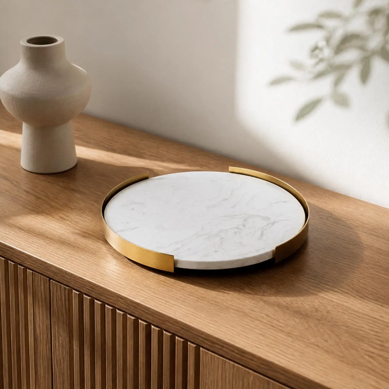 Decorative Circular Tray with Raised Segments for Entryway Table Styling