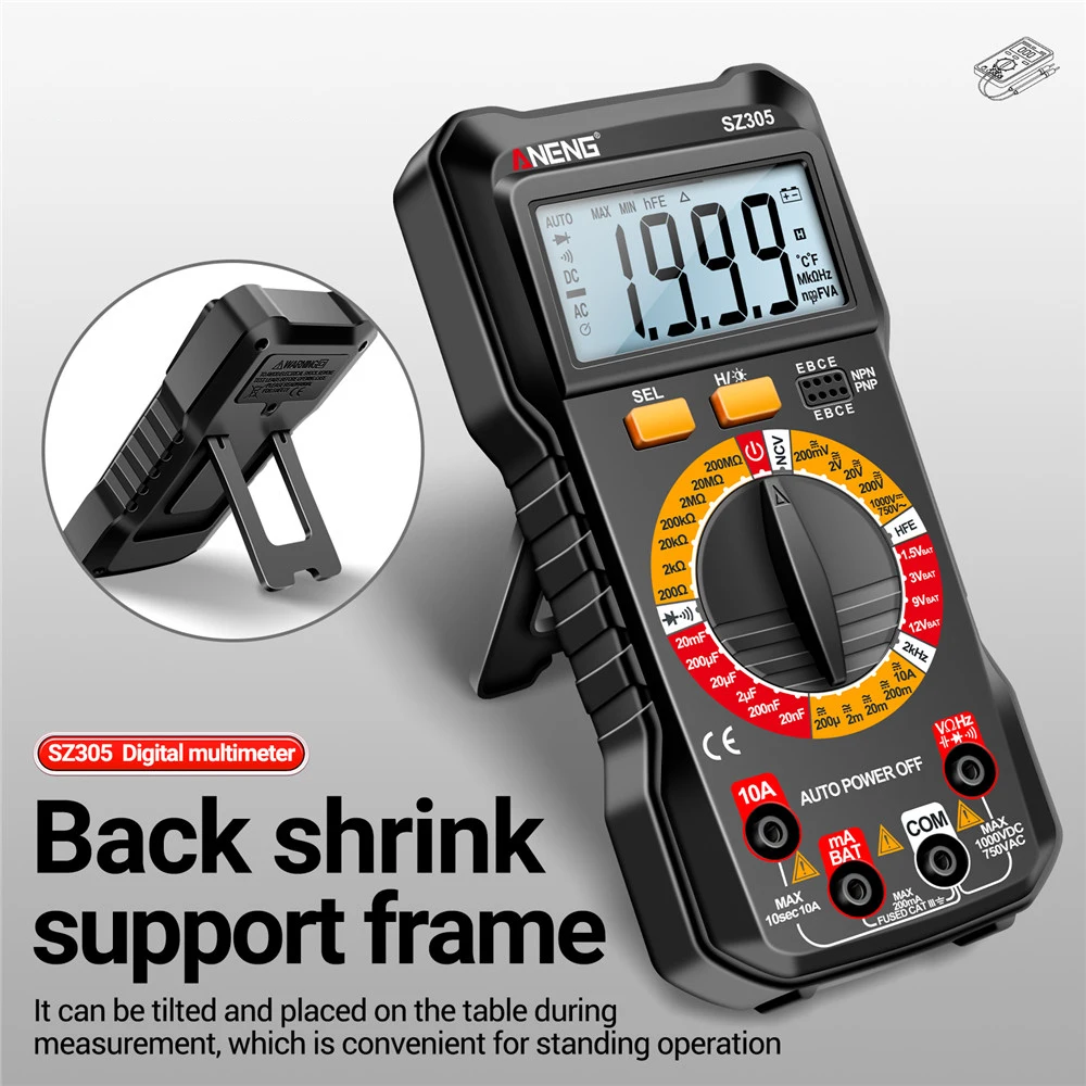 SZ304 SZ305 Digital Multimeter AC/DC Voltmeter Ammeter Non-contact Voltage Detector Electric Current Tester Hz Diode Capacitor