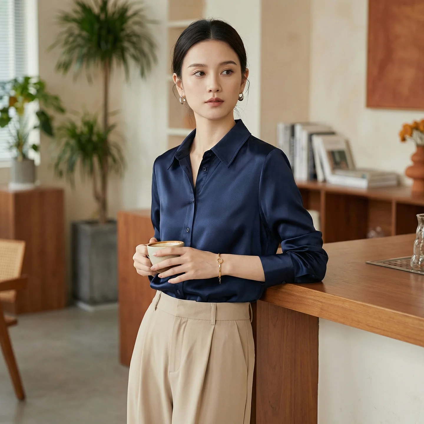 

Spring 30mm Heavy Mulberry Silk Shirt Women's Satin Long Sleeve Blouse Luxe Office Top Youthful Design New Arrival