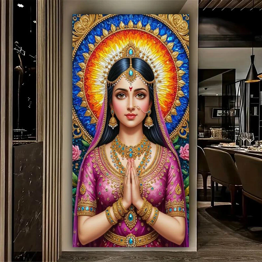 Indian Goddess Praying for Blessings Picture Large Size Diy Diamond Painting Full Square Round Drill Mosaic Embroidery Kits